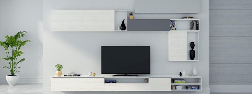meuble tv blanc bas dans salon blanc