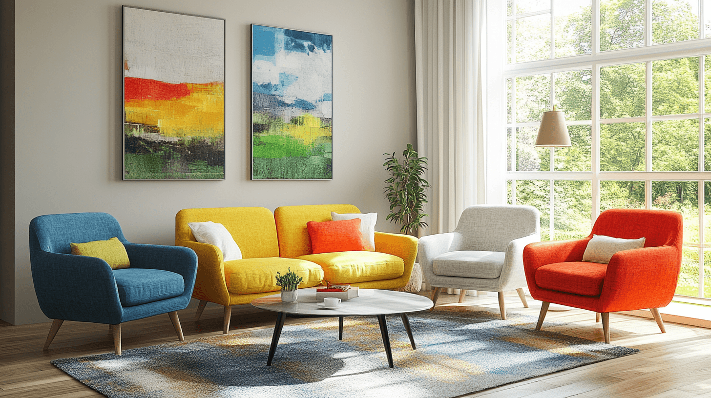 Combinaison de meubles colorés avec des éléments neutres