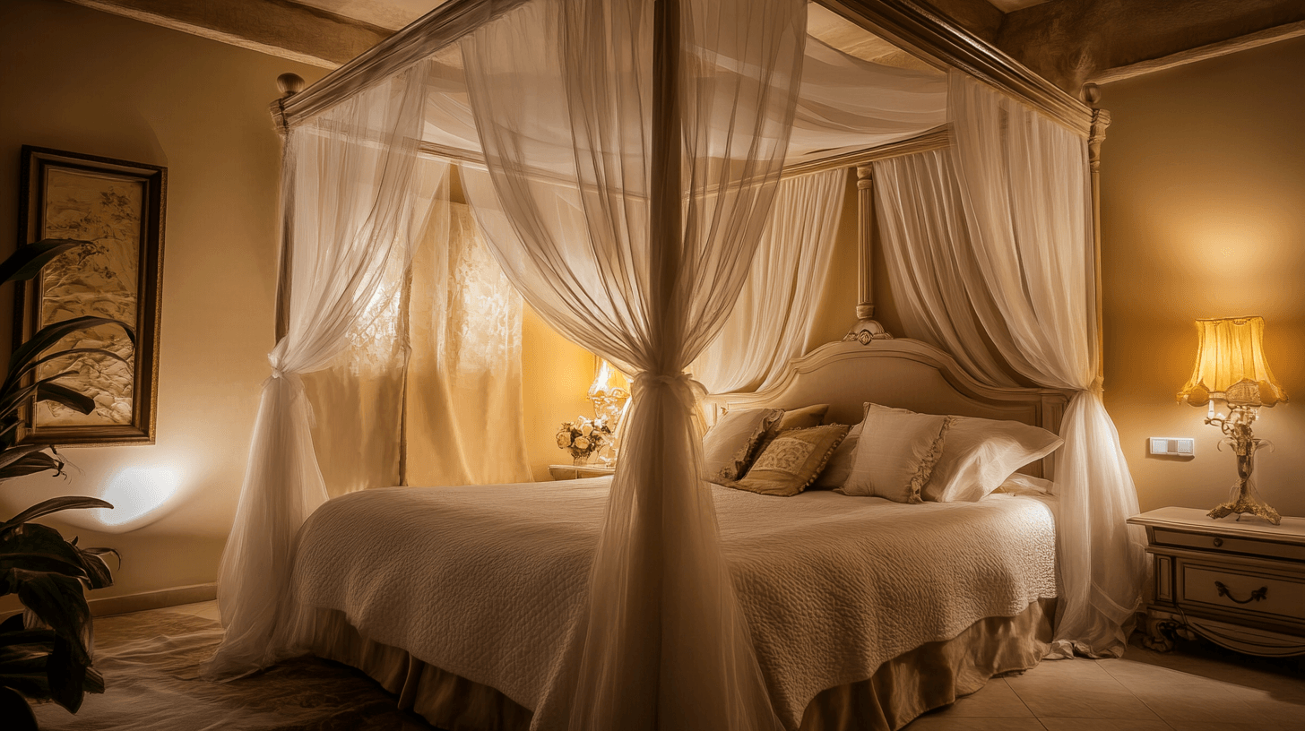 Rêves romantiques de chambre à coucher : Lit à baldaquin et ciel de lit