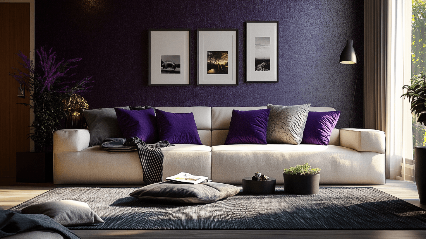Accents violets dans le salon : Élégant et stylé
