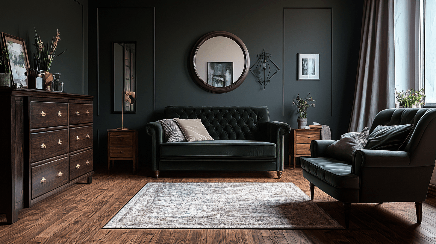 Meubles et décoration dans des tons sombres