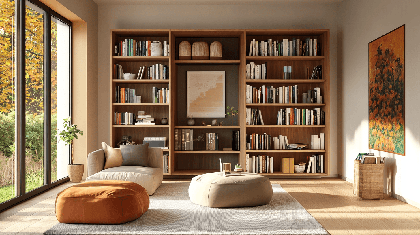 Salon avec bibliothèque ouverte : allier fonctionnalité et style