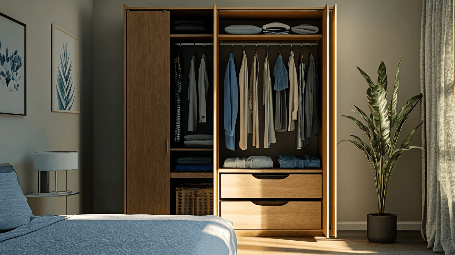 Chambre avec dressing ouvert : ordre facilité