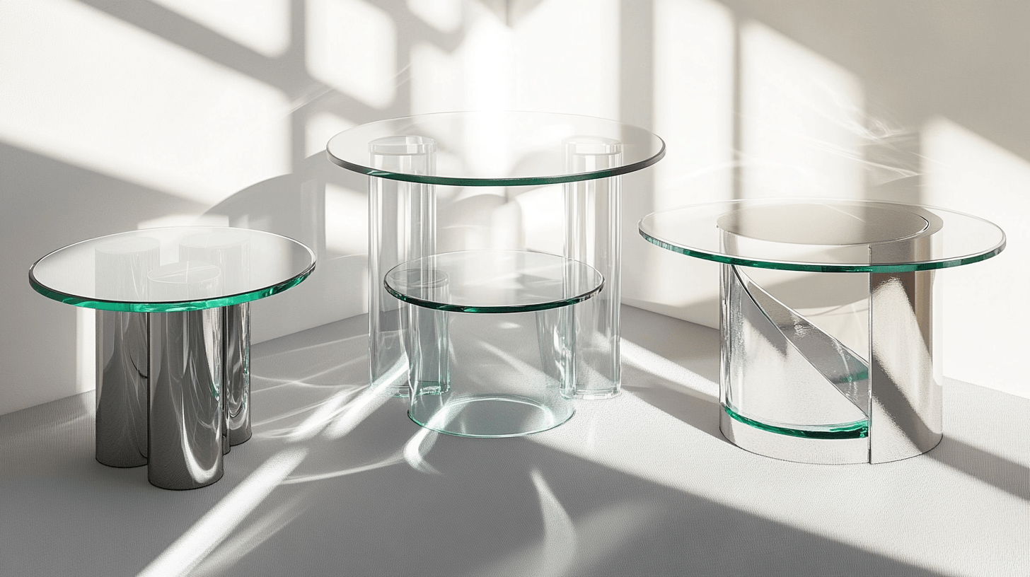 Variantes de design polyvalentes de tables d'appoint en verre