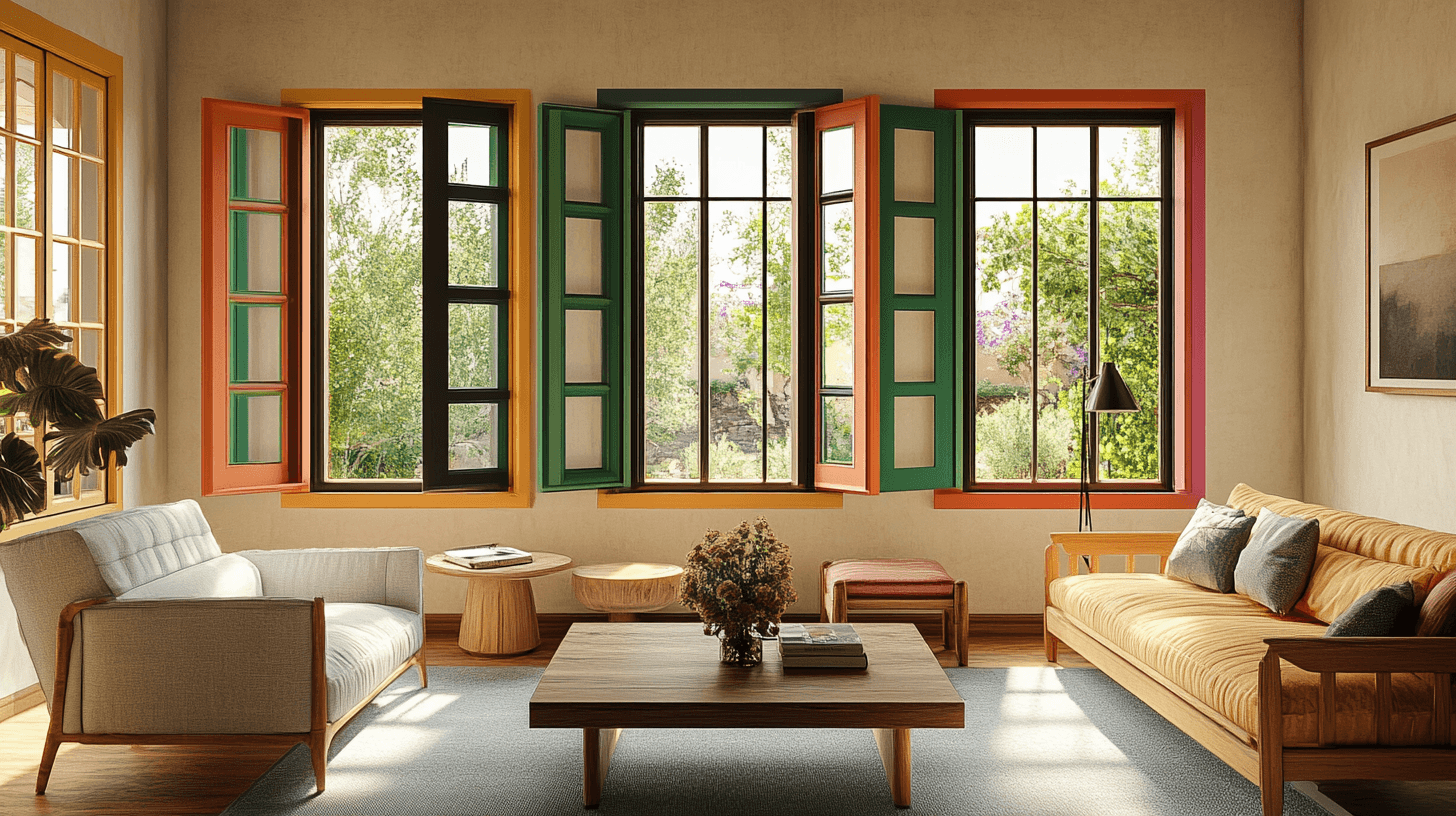 Combinaison de cadres de fenêtres colorés avec l'aménagement intérieur