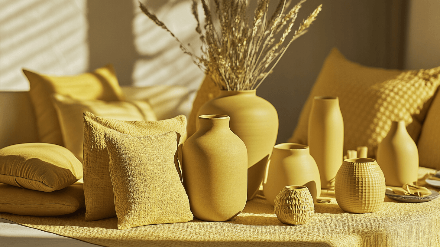 Accessoires décoratifs en jaune moutarde