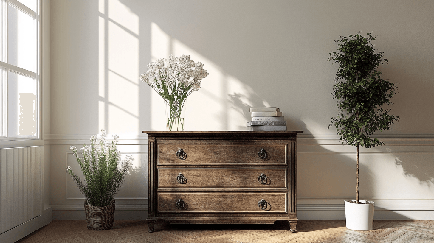 Commodes antiques dans un contexte moderne