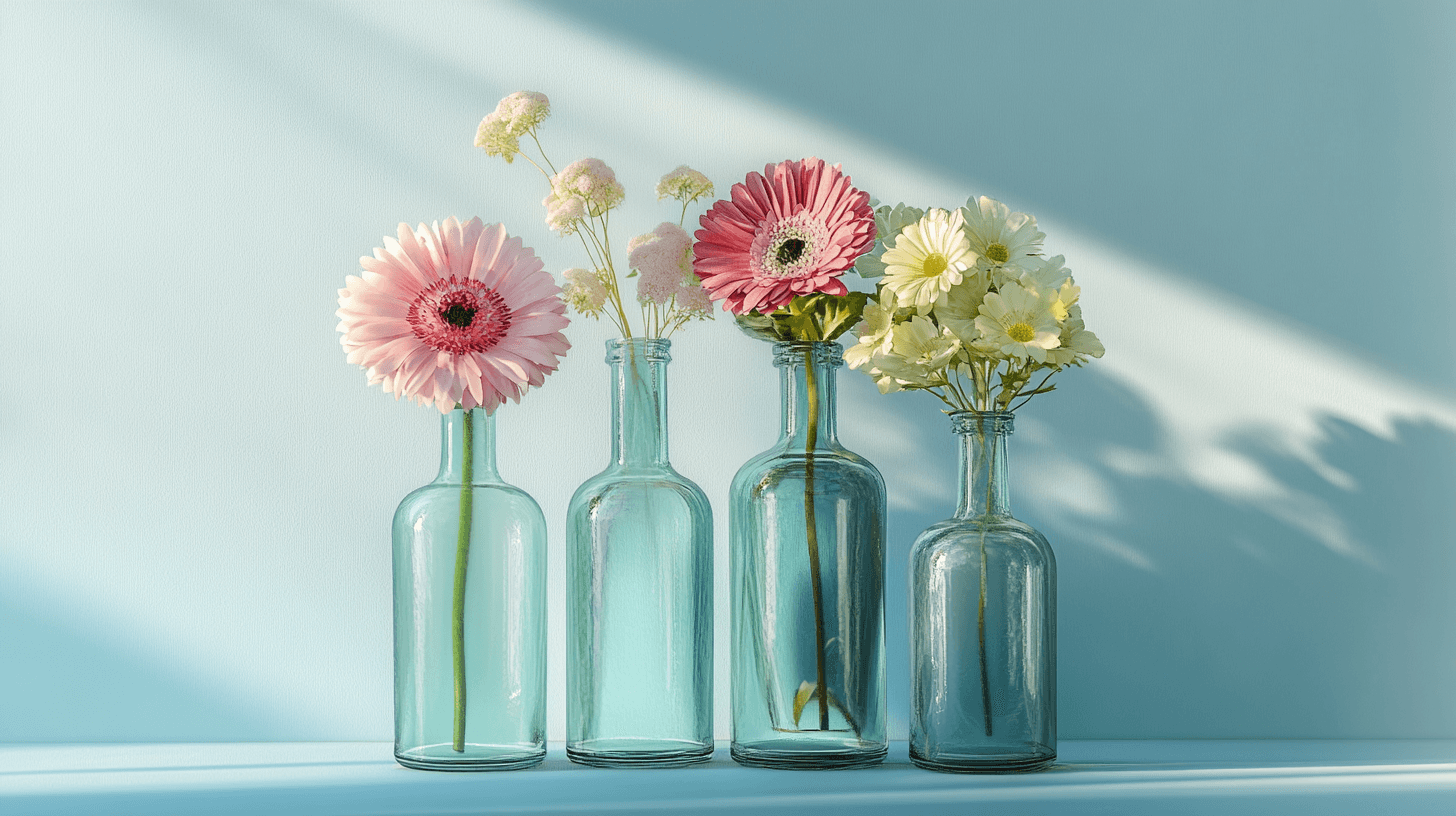 Bouteilles en verre comme vases élégants