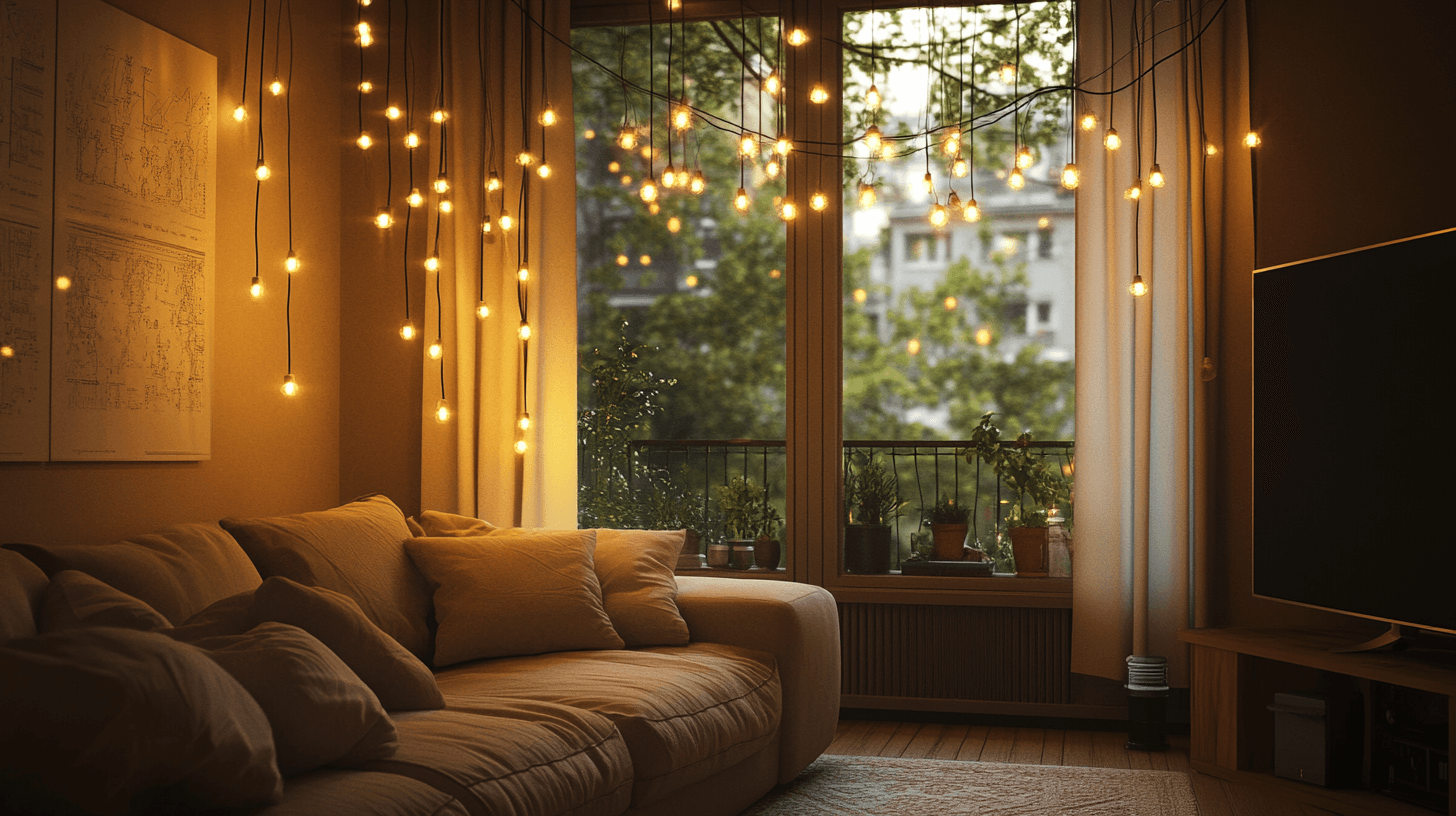 Guirlandes lumineuses dans le salon : confort absolu