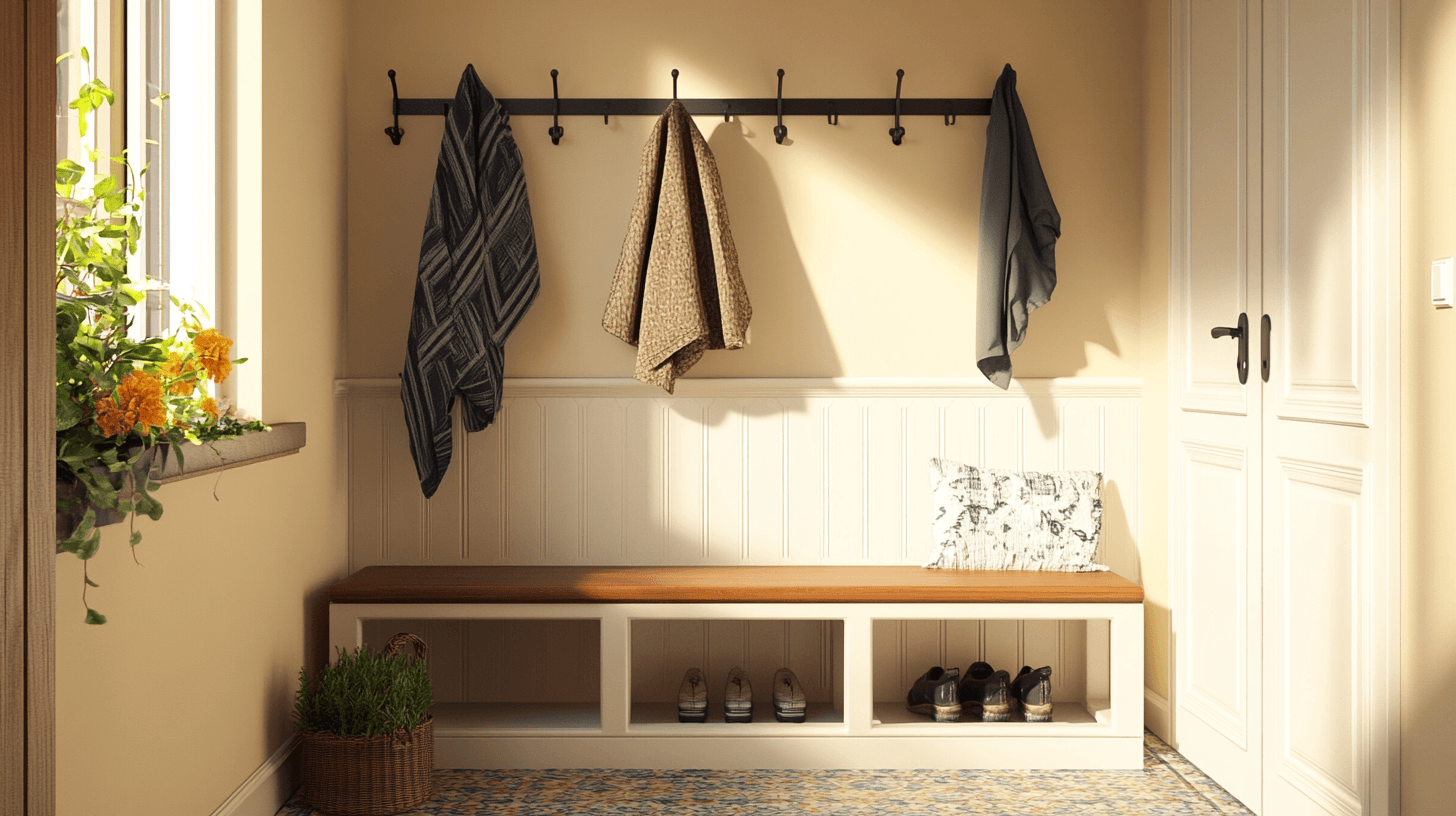 Bancs avec espace de rangement dans le couloir