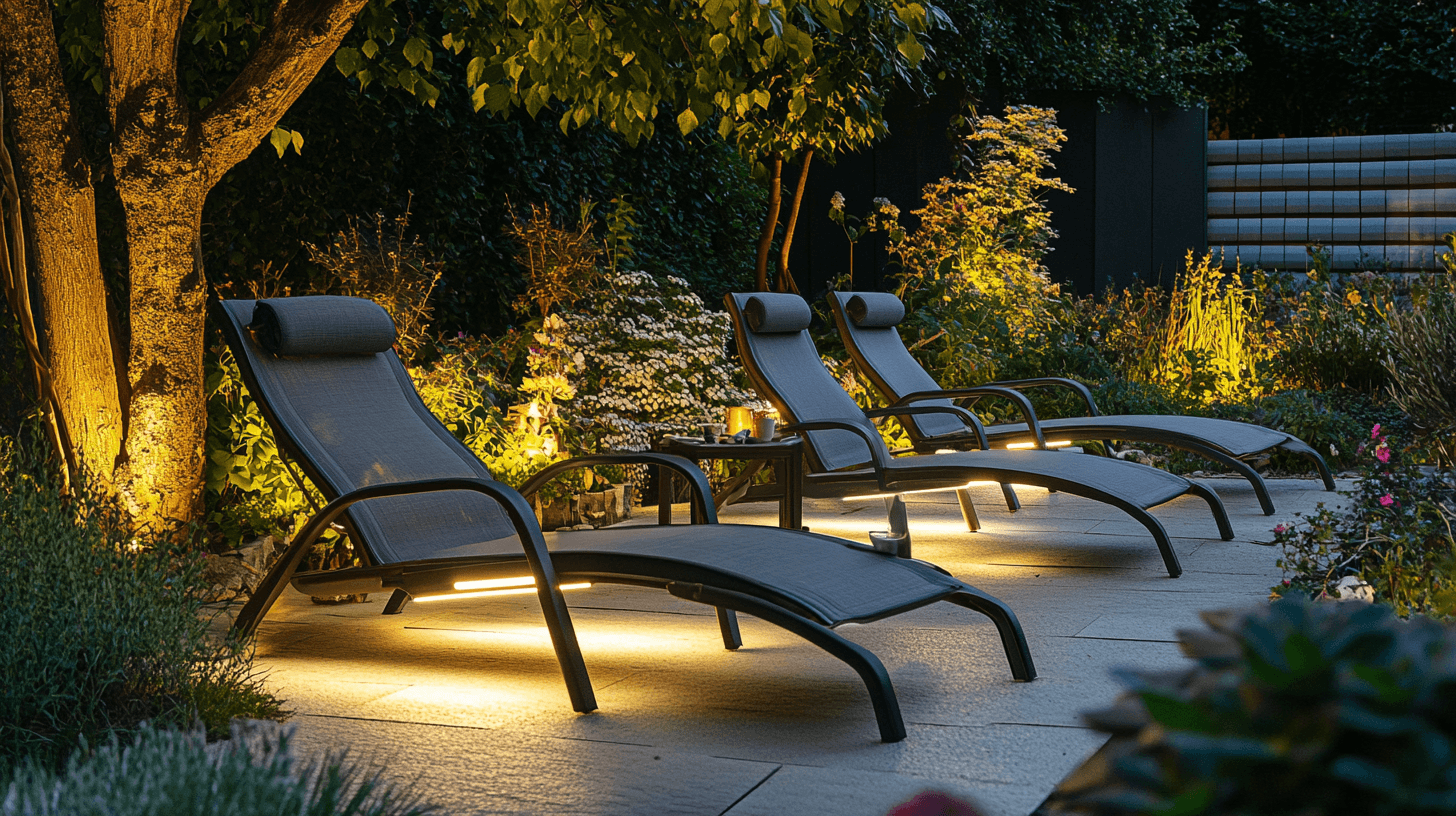 Différents types de meubles de jardin avec éclairage LED