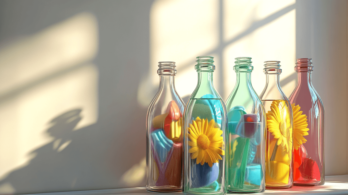 Bouteilles en verre comme solutions de rangement décoratives