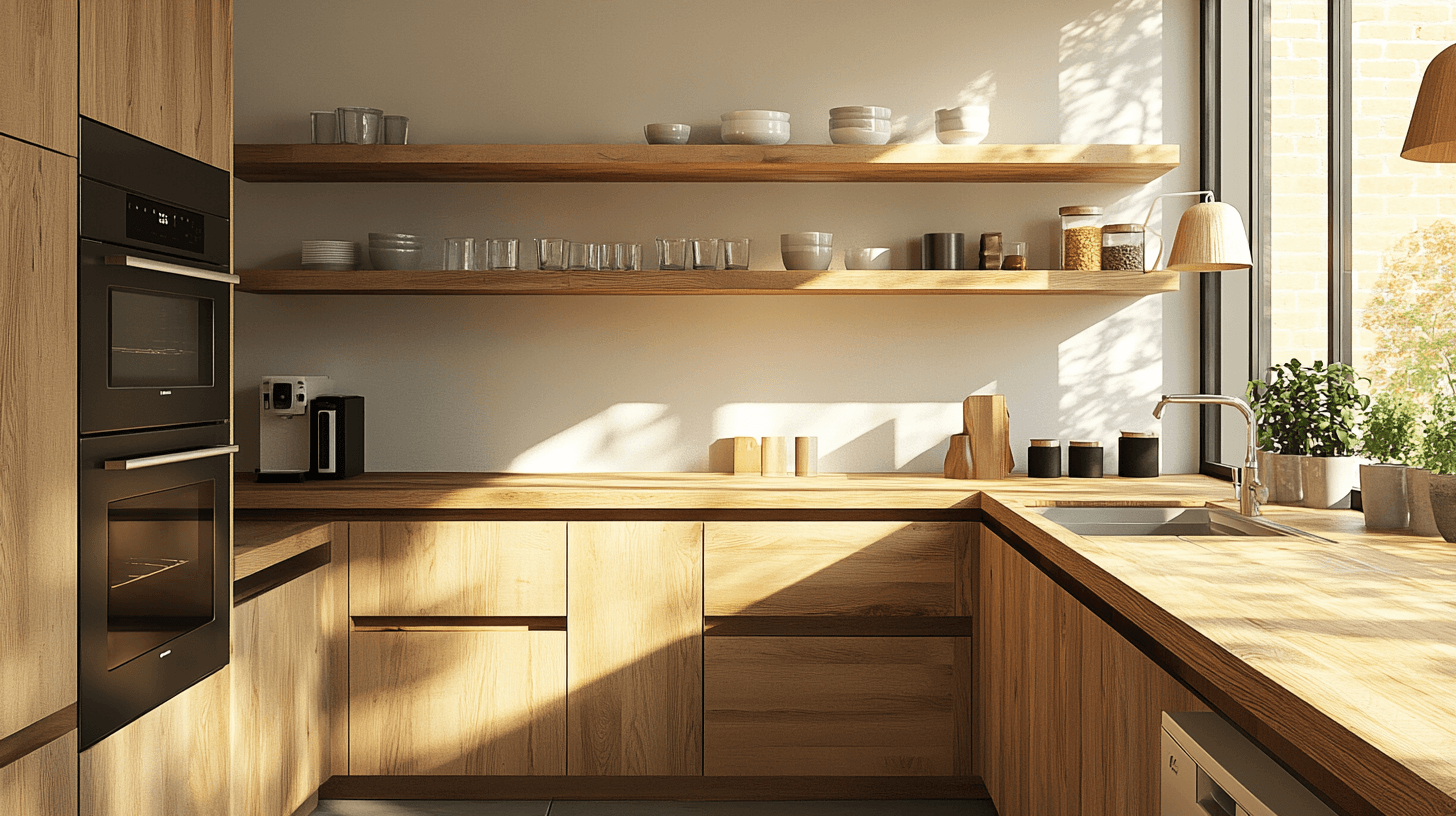 Idées de design pour une cuisine moderne avec du bois