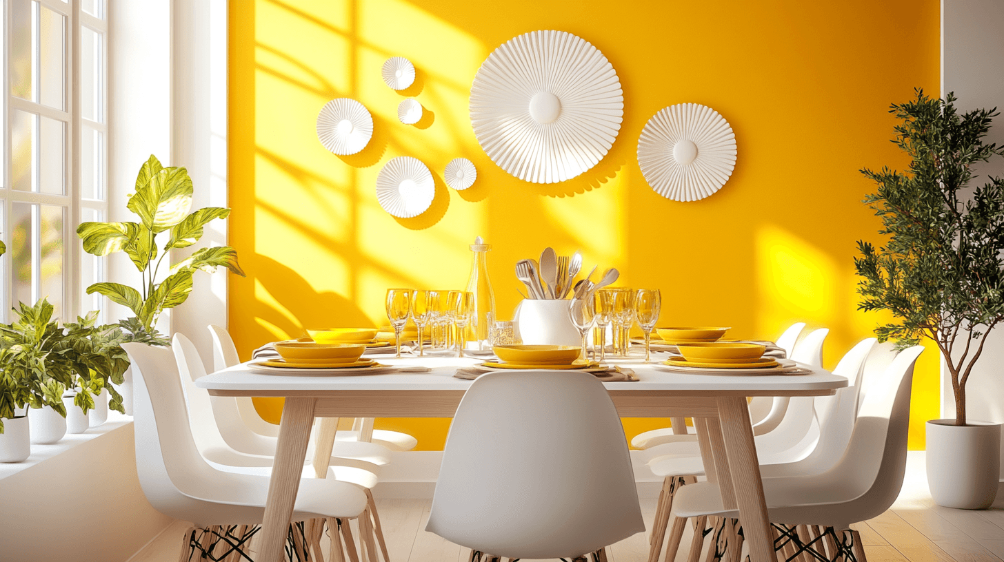 Jaune soleil dans la salle à manger : chaleur et gaieté