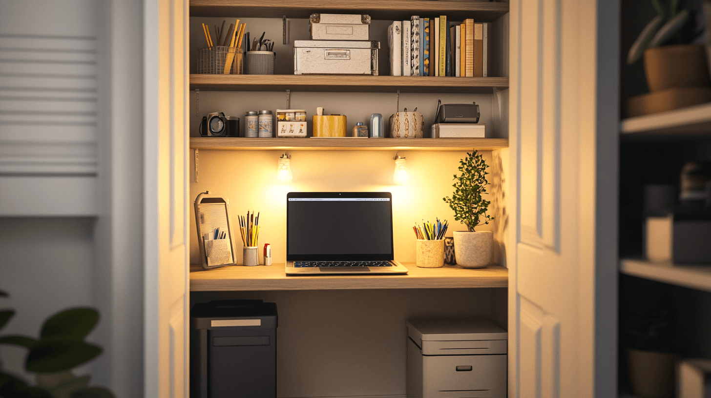 Bureau dans le placard : Un bureau à domicile astucieux dans un petit espace