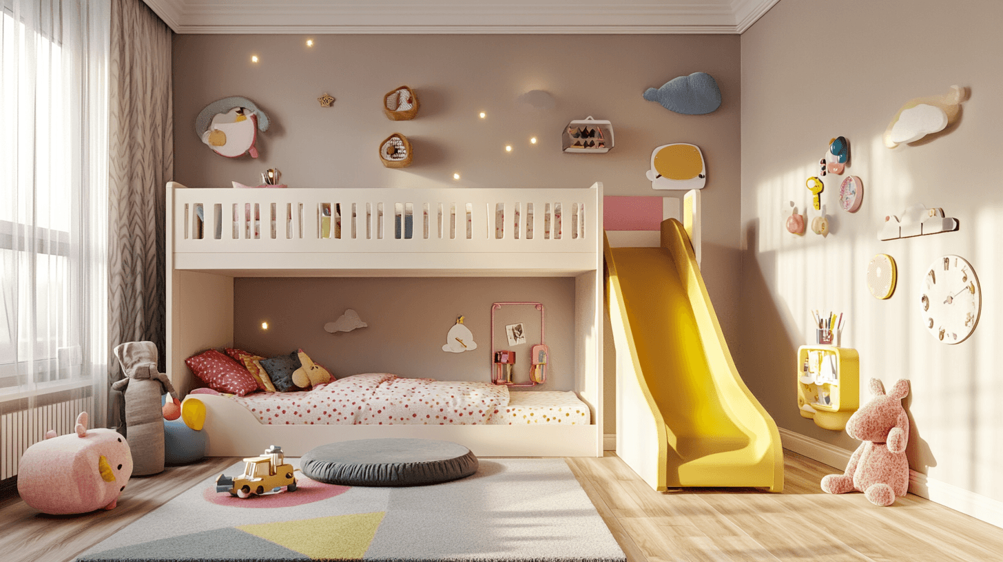 Lits superposés avec toboggan : Aventure dans la chambre d'enfant