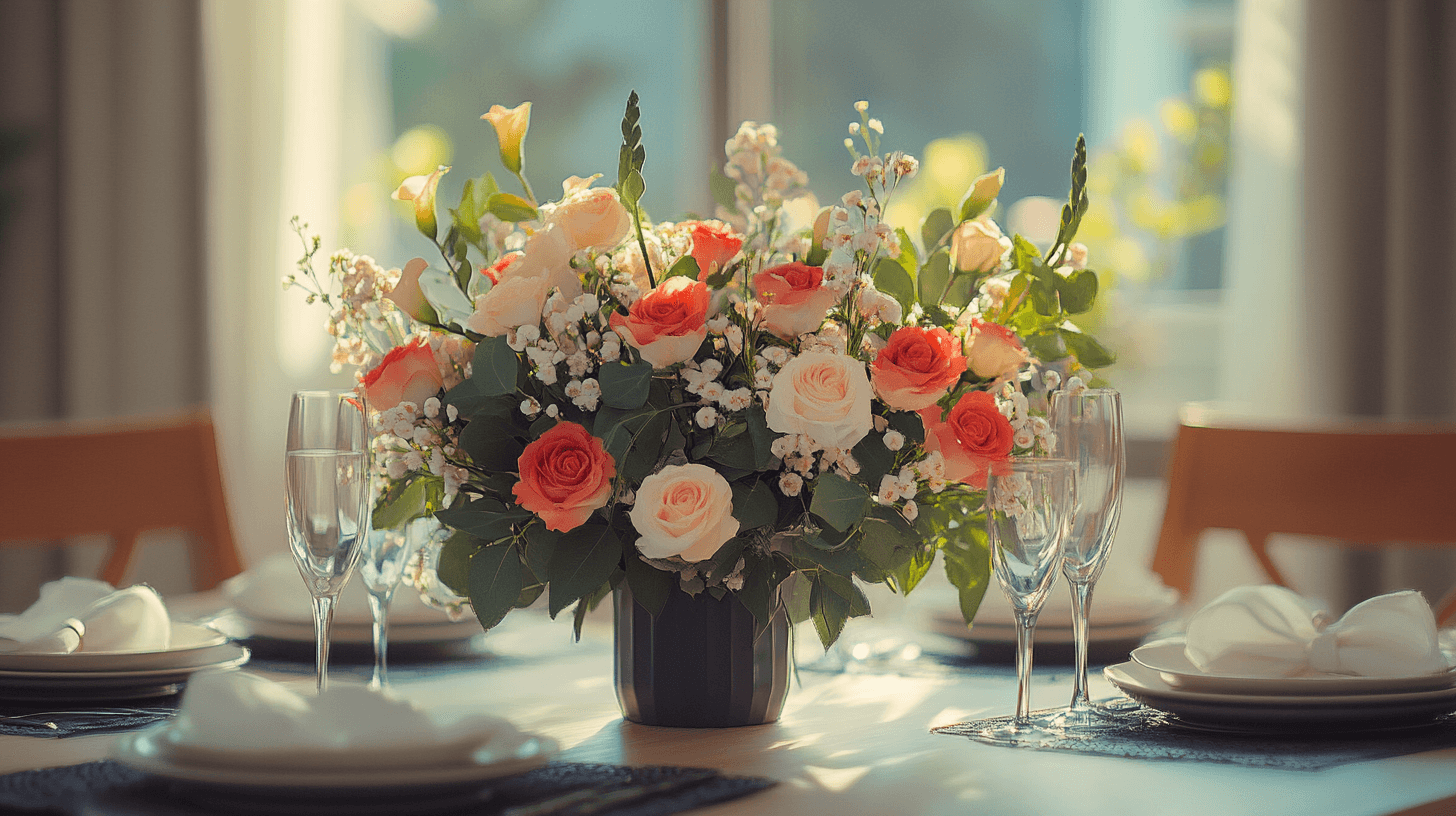 Arrangement créatif de fleurs sur la table