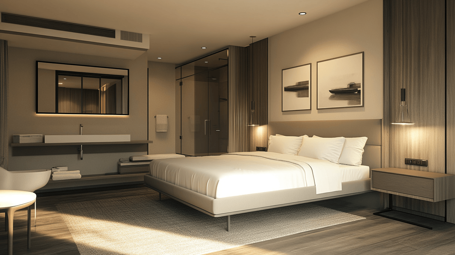 Idées de design pour une chambre harmonieuse avec salle de bain en suite