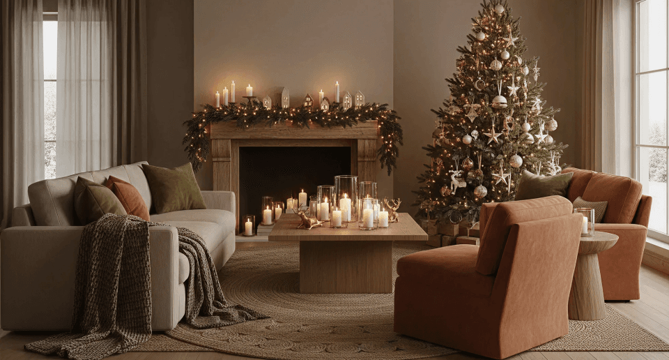 Weihnachtlich geschmücktes Wohnzimmer